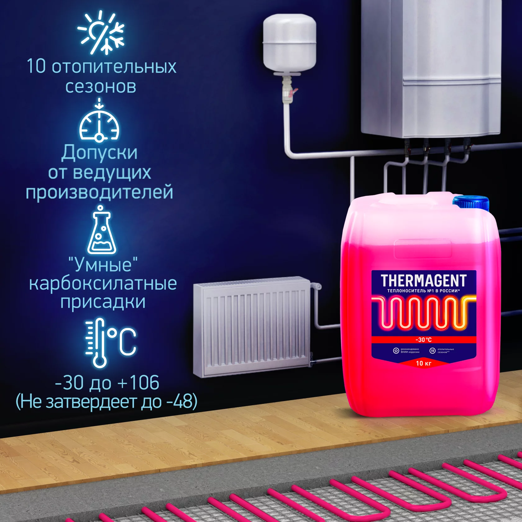 Теплоноситель для котлов Thermagent -30 (этиленгликоль) купить в Минске в  интернет-магазине, цена, доставка, рассрочка