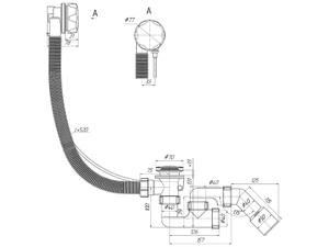 Перелив полуавтомат с регулируемым сифоном АНИПласт EM321BL 580 мм с переходной трубой 45 градусов 40х50 мм черный, толщина ванн до 13 мм (EM321BL)