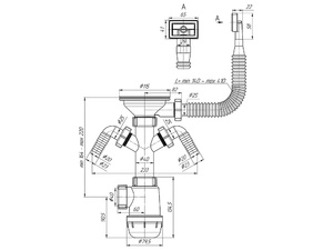Сифон для мойки АНИПласт Грот A0146S 3 1/2 дюйма 40 мм с гибким переливом и двумя отводами для стиральной машины (A0146S)