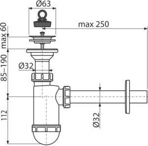 Сифон для умывальника DN32 с нержавеющей решеткой DN63 AlcaPlast A410