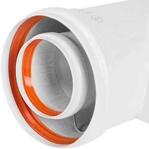 Конденсатоотводчик Т-образный традиц. коакс. D60(п-м)/100(п-м) STOUT с заглушкой и патрубком (SCR-6010-000021)