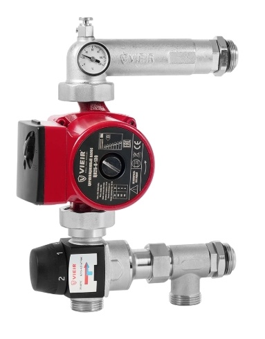 Насосно-смесительный узел для теплого пола 1″ 20 °С- 50 °С KVS 4.5 VIEIR без насоса (VR200A)