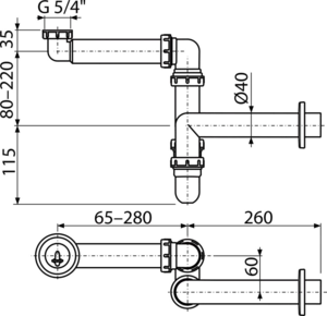 Cифон для умывальника экономящий пространство с накидной гайкой 5/4" AlcaPlast A434