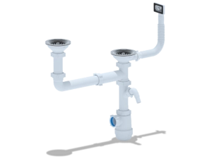 Сифон для мойки АНИПласт Грот A7700S 3 1/2 дюйма 40 мм двойной разноуровневый с гибким переливом и отводом для стиральной машины (A7700S)