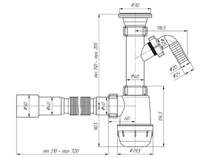 Сифон для мойки АНИПласт Грот A1015 1 1/2 дюйма 40 мм с отводом для стиральной машины с гибкой трубой 40х40/50 мм (A1015)