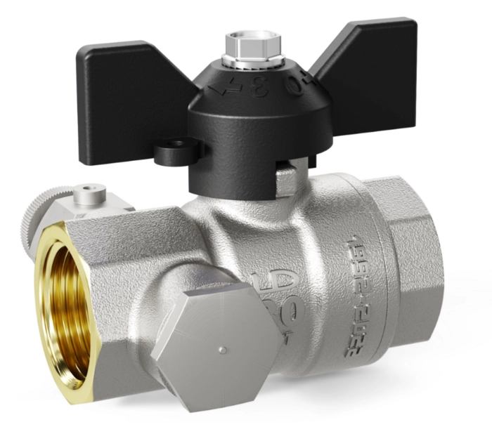 Кран шаровой латунный с дренажем и воздухоотводчиком трехходовой LD Pride В-В.С.Б Ду 15 М20 Ру 40 бабочка (LD 44.344.15.20) с метрической резьбой