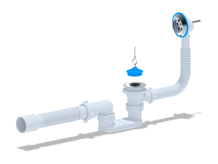 Сифон для ванны АНИПласт E055 1 1/2 дюйма плоский с переливом и гибкой трубой 40х50 мм (E055)