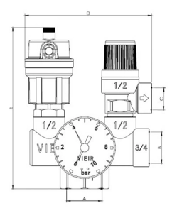 Группа безопасности котла проходная 3bar VIEIR (AQ1124)