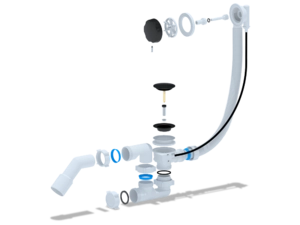 Перелив полуавтомат с регулируемым сифоном АНИПласт EM321BL 580 мм с переходной трубой 45 градусов 40х50 мм черный, толщина ванн до 13 мм (EM321BL)