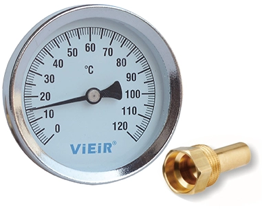 Термометр биметаллический d 63мм, с погружной гильзой 1/2″ / 0-120℃ VIEIR (YL18)