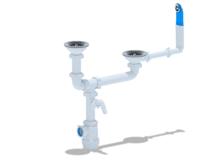 Сифон для мойки АНИПласт Грот A3700 3 1/2 дюйма 40 мм двойной разноуровневый с жестким переливом и отводом для стиральной машины (A3700)