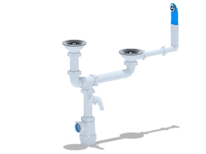 Сифон для мойки АНИПласт Грот A3700 3 1/2 дюйма 40 мм двойной разноуровневый с жестким переливом и отводом для стиральной машины (A3700)