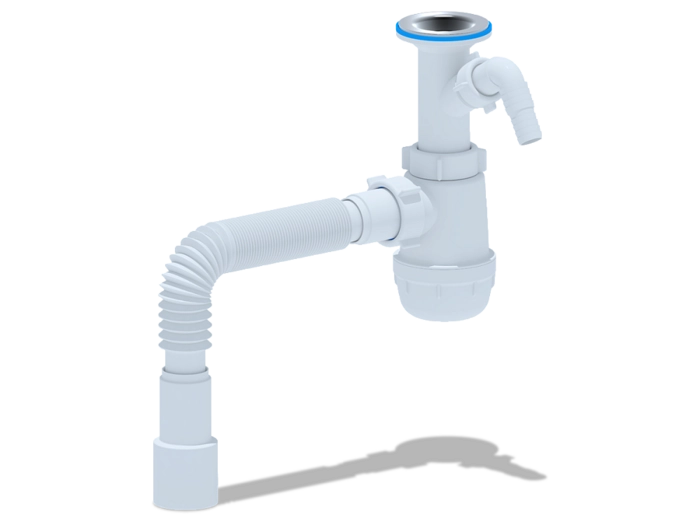 Сифон для мойки АНИПласт Грот A2015 1 1/2 дюйма 40 мм с отводом для стиральной машины с гибкой трубой 40х40/50 мм (A2015)