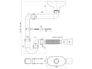 Сифон АНИ Пласт 1 1/2 дюйма 40 мм смещенный с разрывом струи с гибкой трубой 40х40/50 мм (DR5015)