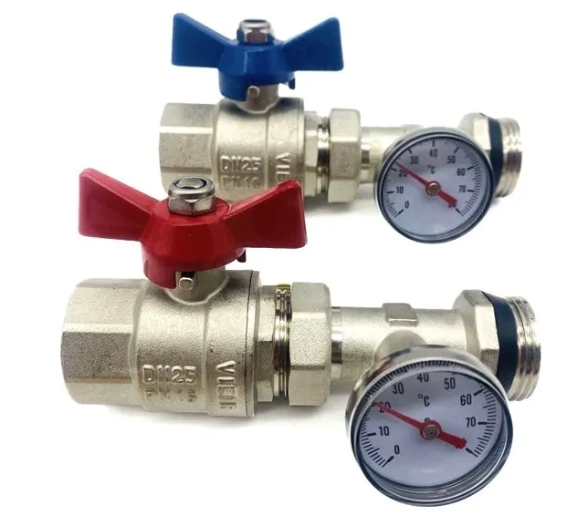 Кран шаровой с полусгоном и термометром ПРЯМОЙ VIEIR 1″ (VR1102B)
