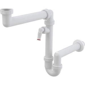 Cифон для умывальника экономящий пространство со штуцером и с накидной гайкой 6/4" AlcaPlast A872P