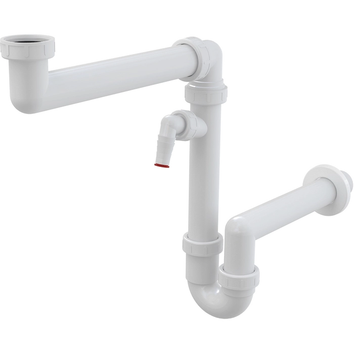 Cифон для умывальника экономящий пространство со штуцером и с накидной гайкой 6/4" AlcaPlast A872P