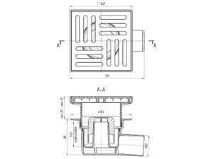 Трап горизонтальный регулируемый АНИПласт TA5610 выпуск 50 мм с решеткой из пластика 150х150 мм (TA5610)