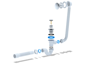 Сифон для ванны АНИПласт EC155S 1 1/2 дюйма 40 мм клик-клак с сеткой с переливом и гибкой трубой 40х50 мм (EC155S)