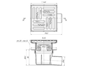 Трап для душа АНИПласт TQ5612 DN50 горизонтальный регулируемый с сухим затвором и решёткой из нержавеющей стали 150х150 мм (TQ5612)
