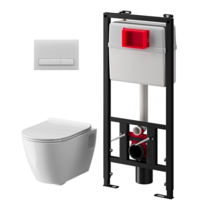 Набор инсталляции 50 см АНИПласт WN51400ART с безободковым унитазом, с сиденьем микролифт, белый матовый клавишей (WN51400ART)