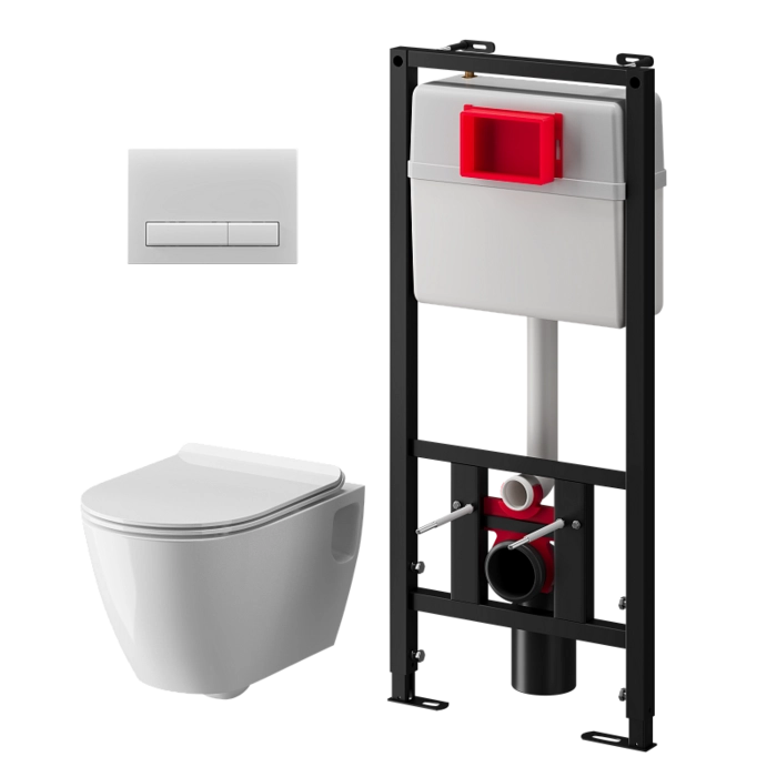 Набор инсталляции 50 см АНИПласт WN51400ART с безободковым унитазом, с сиденьем микролифт, белый матовый клавишей (WN51400ART)