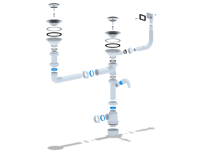 Сифон для мойки АНИПласт Грот A7700S 3 1/2 дюйма 40 мм двойной разноуровневый с гибким переливом и отводом для стиральной машины (A7700S)