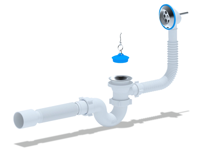 Сифон для ванны АНИПласт E155 1 1/2 дюйма с переливом и гибкой трубой 40х50 мм (E155)