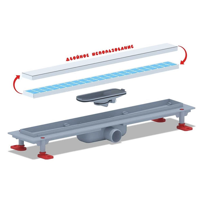 Трап линейный пластиковый АНИПласт TLQ1055 DN40 с сухим затвором и матовой решёткой под плитку МОЛ 550х62 мм (TLQ1055)
