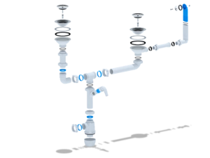 Сифон для мойки АНИПласт Грот A3700 3 1/2 дюйма 40 мм двойной разноуровневый с жестким переливом и отводом для стиральной машины (A3700)