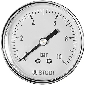 Манометр аксиальный STOUT корпус Dn 50 мм 1/4 , 0...10 бар, кл.2.5 (SIM-1009-501008)