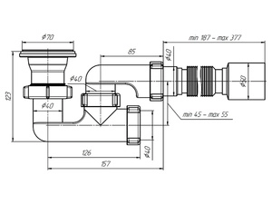 Сифон для душевого поддона АНИПласт E215 1 1/2 дюйма 40 мм регулируемый с гибкой трубой 40х50 мм (E215)