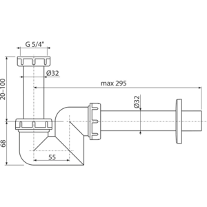 Сифон для умывальника и биде DN32 пластик AlcaPlast A45F-DN32