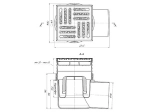 Трап для душа АНИПласт TA1612 горизонтальный регулируемый с выпуском 110 мм и решеткой из нержавеющей стали 150х150 мм (TA1612)