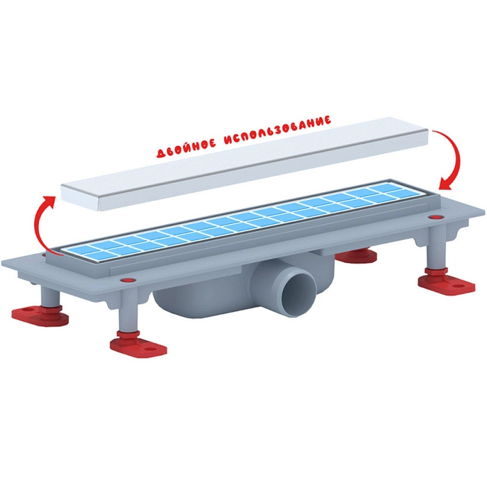 Трап линейный пластиковый АНИПласт TLQ1035 DN40 с сухим затвором и матовой решёткой под плитку МОЛ 350х62 мм (TLQ1035)