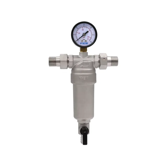 Фильтр с манометром для горячей воды, никелерованный VIEIR (JH-N)