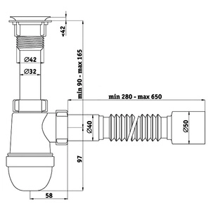 Сифон для мойки АНИПласт Варяг C5010 1 1/4 дюйма 40 мм с гибкой трубой 40х50 мм (C5010)