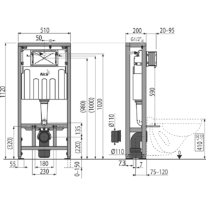 Скрытая система инсталляции для сухой установки (для гипсокартона) Sadromodul Alcaplast AM116/1120