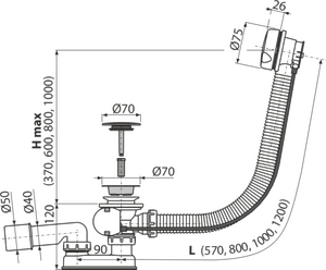 Сифон для ванны автомат комплект, белый AlcaPlast A51BM-80