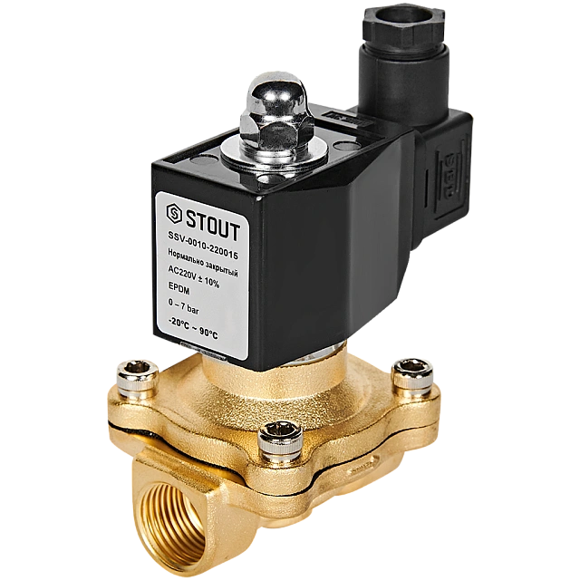 Клапан соленоидный (электромагнитный) STOUT прямого действия НЗ 220В