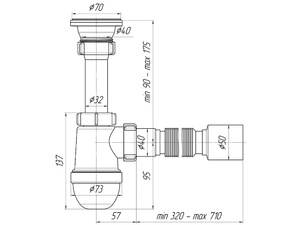 Сифон для мойки АНИПласт C0110 1 1/2 дюйма 40 мм с гибкой трубой 40х50 мм (C0110)