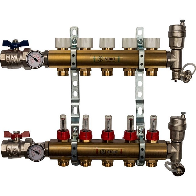 Коллектор из латуни с расходомерами STOUT (SMB 0473)