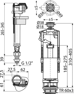 Выпускной комплект со стоп кнопкой,впускной механизм  AlcaPlast SA2000S 1/2"