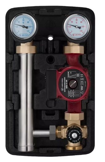Насосная группа быстрого монтажа с 4-х ходовым термостатическим клапаном KVS 3.5 30-60°C из нержавеющей стали VIEIR VER-PRO без насоса (VP227A)