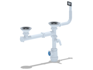 Cифон для мойки АНИПласт Грот A7500S 3 1/2 дюйма 40 мм двойной смещенный с переливом и отводом для стиральной машины (A7500S)