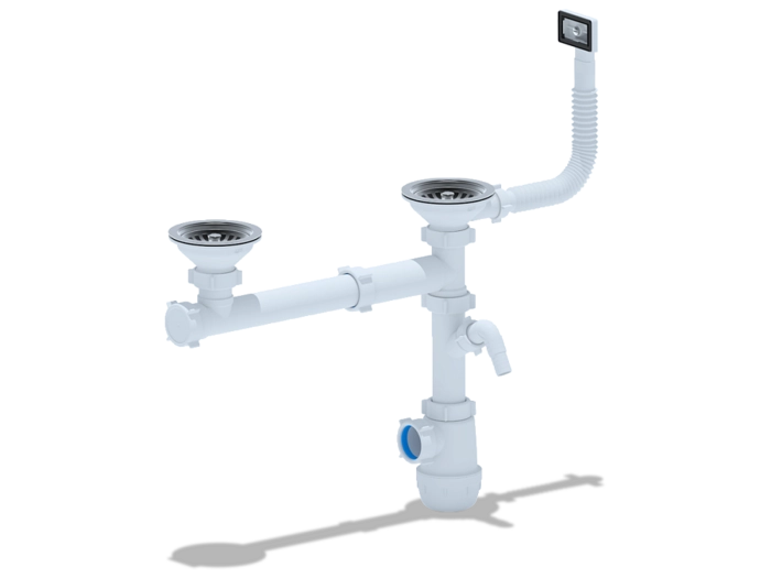 Cифон для мойки АНИПласт Грот A7500S 3 1/2 дюйма 40 мм двойной смещенный с переливом и отводом для стиральной машины (A7500S)