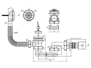 Сифон для ванны АНИПласт E055 1 1/2 дюйма плоский с переливом и гибкой трубой 40х50 мм (E055)