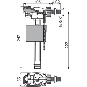 Впускной механизм с боковой подводкой для керамических бачков AlcaPlast A160-3/8" (металл)