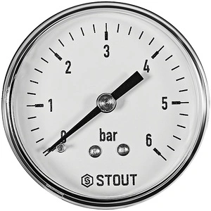 Манометр аксиальный STOUT корпус Dn 50 мм 1/4 , 0...6 бар, кл.2.5 (SIM-1009-500608)