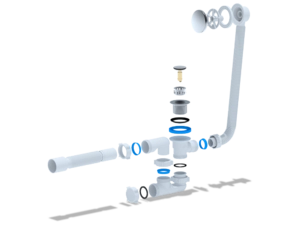 Сифон для ванны АНИПласт EC255S 1 1/2 дюйма 40 мм клик-клак с сеткой с переливом и гибкой трубой 40х50 мм (EC255S)